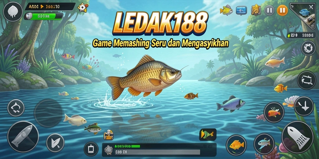 Screenshot gameplay LEDAK188 menunjukkan serunya memancing ikan.