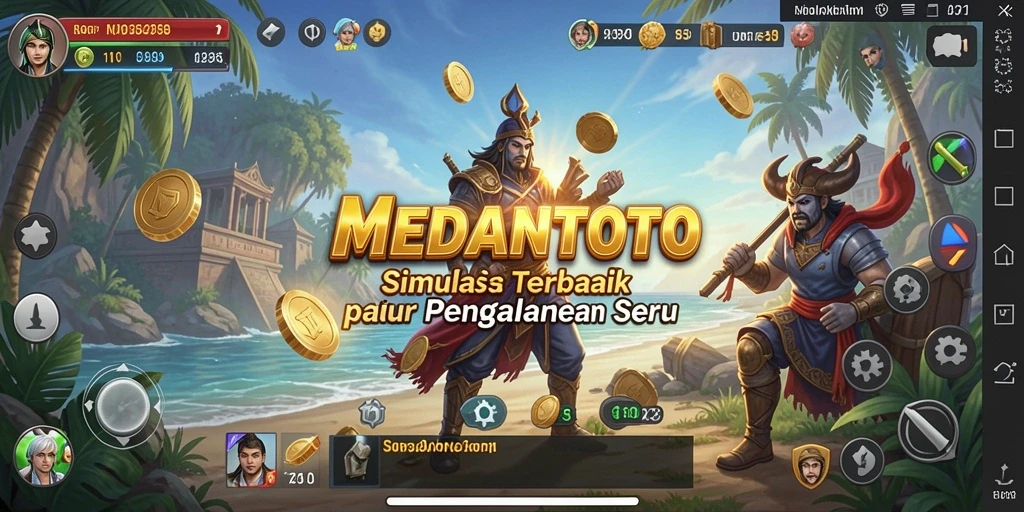 Tampilan gameplay <strong>MEDANTOTO</strong> menampilkan lingkungan yang mendetail dan interaksi karakter.