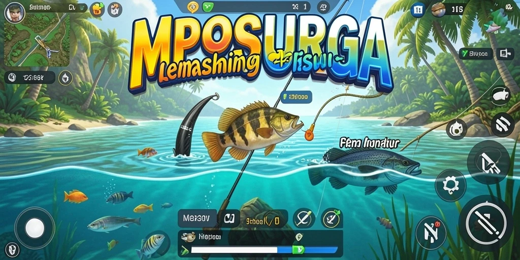 Tampilan gameplay <strong>MPOSURGA</strong> yang menarik saat memancing di lautan.