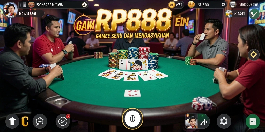 Screenshot RP888 menampilkan gameplay Poker yang mendebarkan dan interaksi antar pemain.