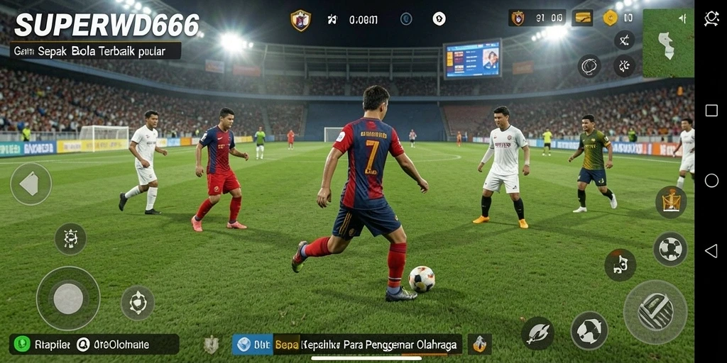 Tangkapan layar gameplay SUPERWD666 menunjukkan aksi sepak bola yang mendebarkan.