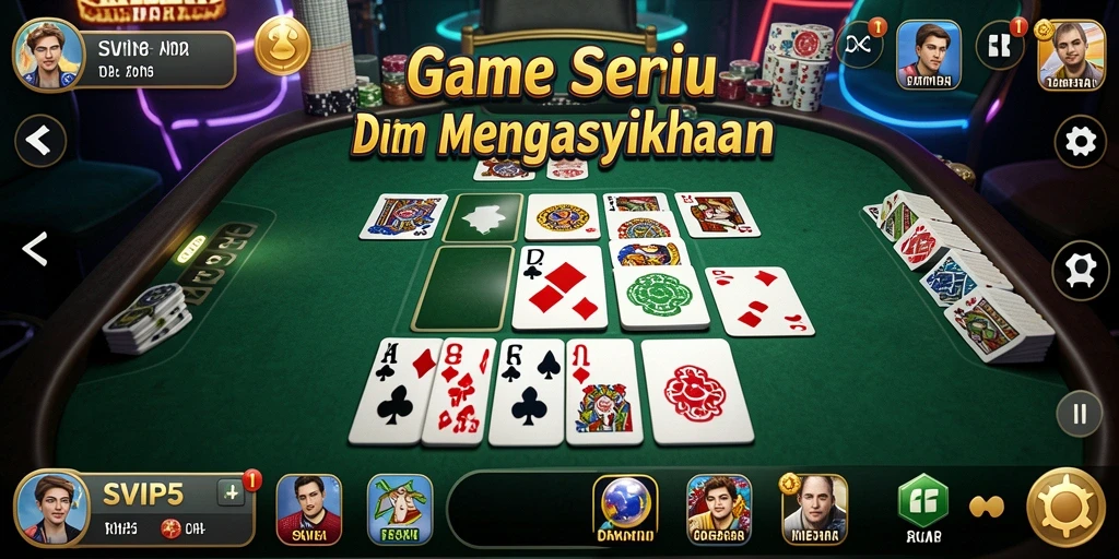 Screenshot gameplay SVIP5 dengan tampilan kartu domino yang menarik.